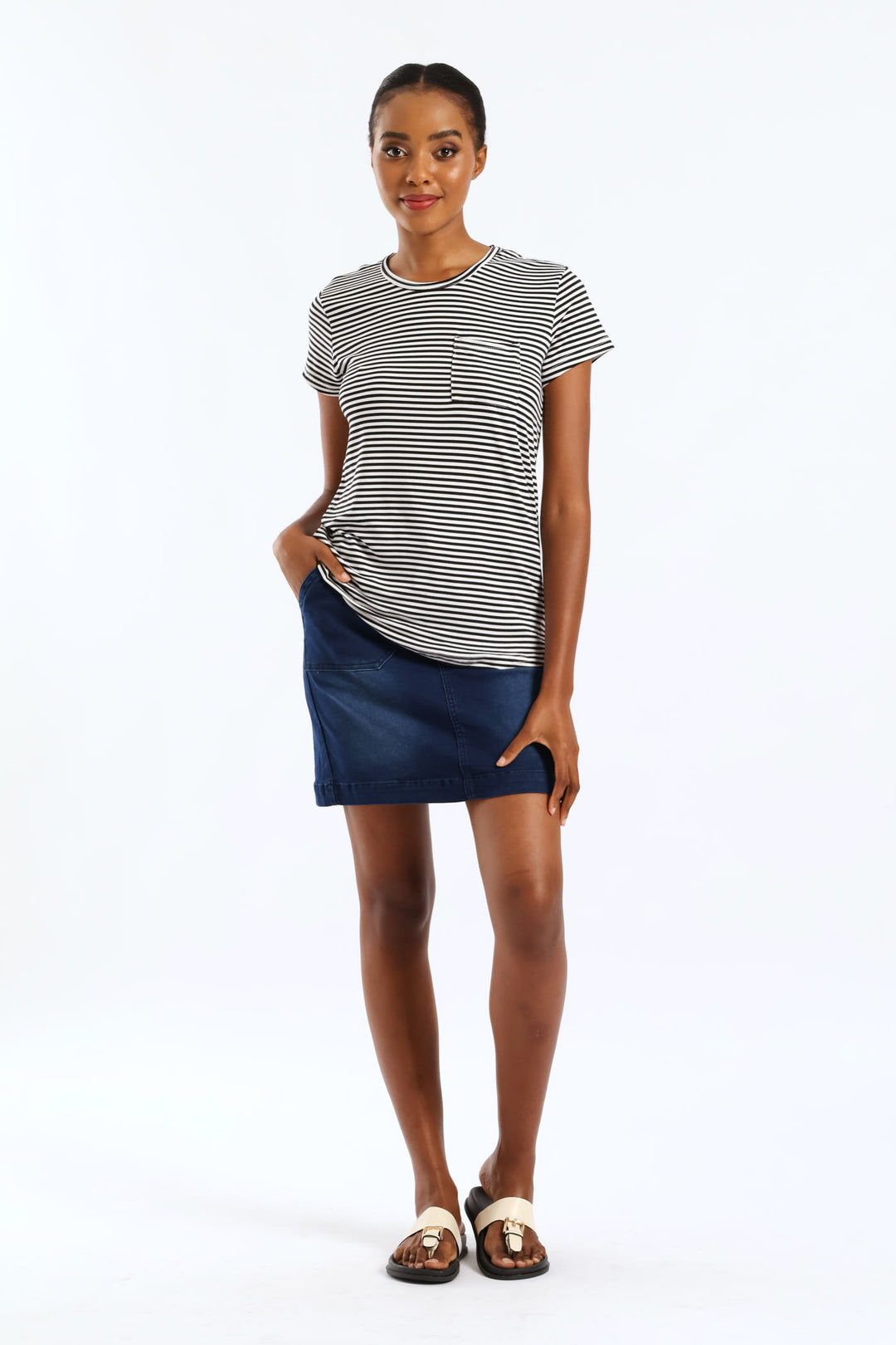 Short Sleeve Stripe Pocket Tee - Black/White