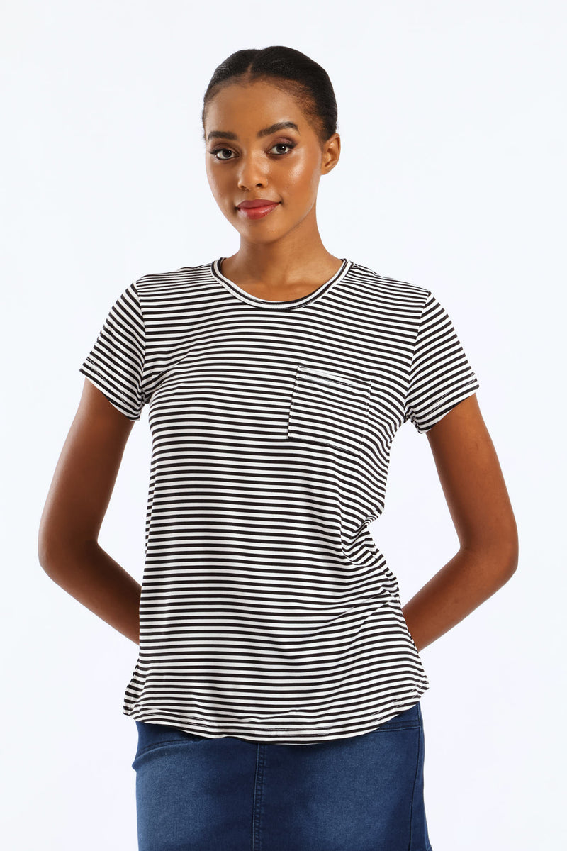 Short Sleeve Stripe Pocket Tee - Black/White
