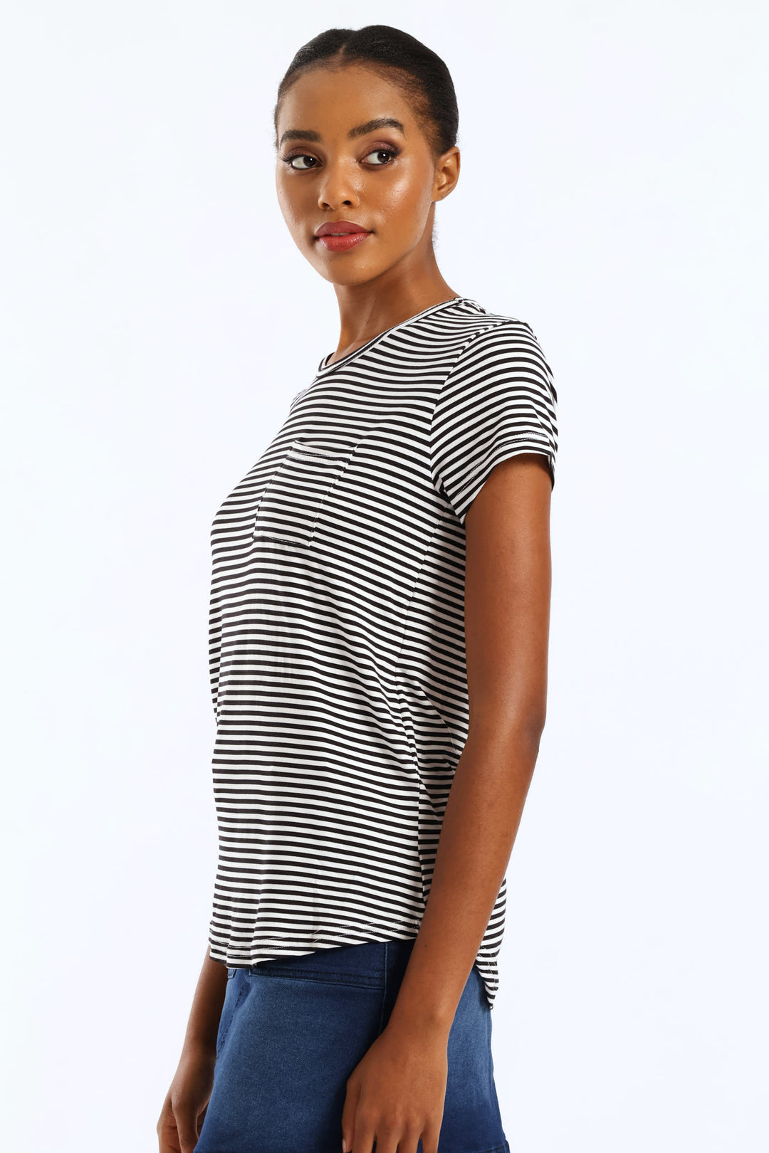 Short Sleeve Stripe Pocket Tee - Black/White