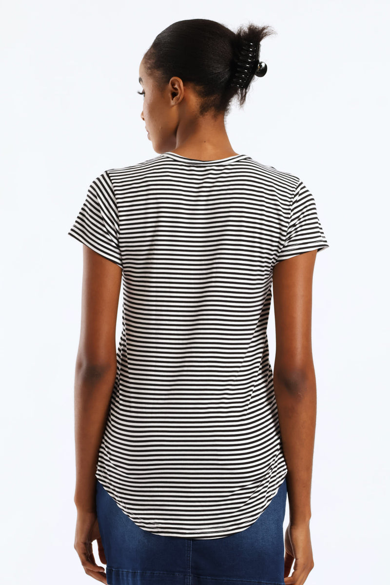 Short Sleeve Stripe Pocket Tee - Black/White