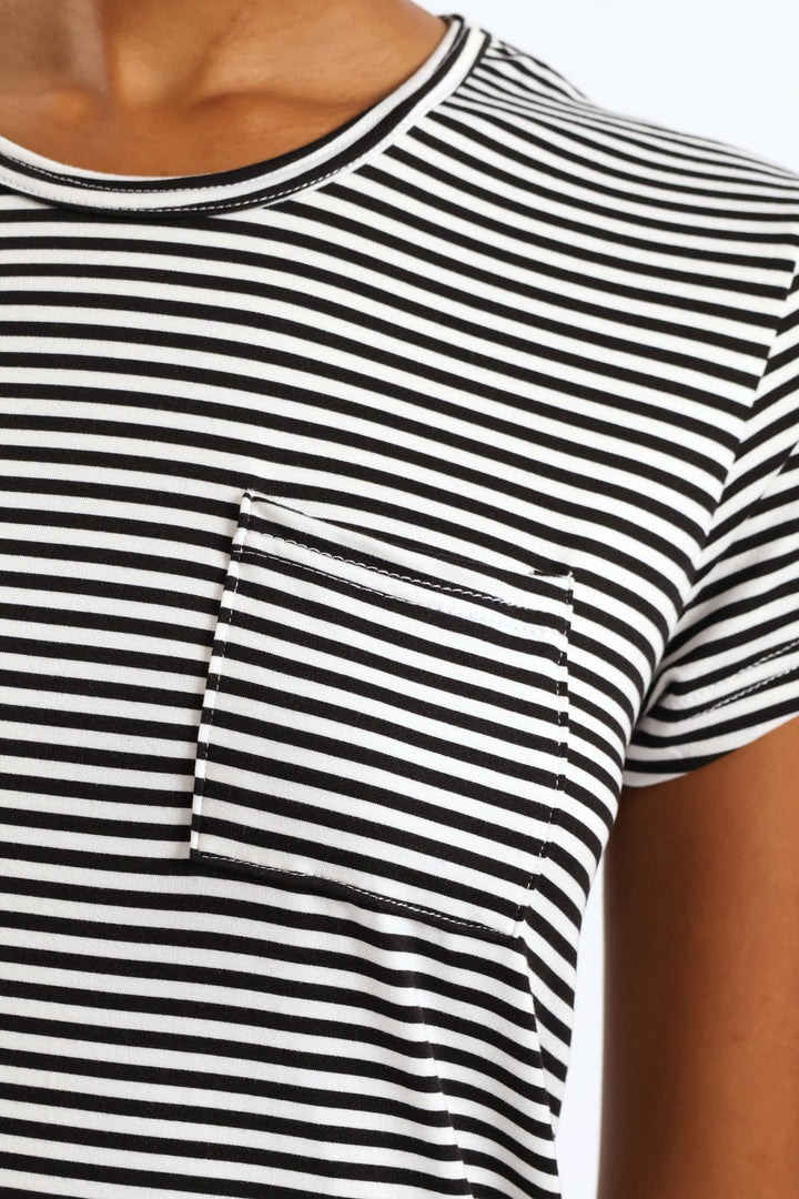 Short Sleeve Stripe Pocket Tee - Black/White