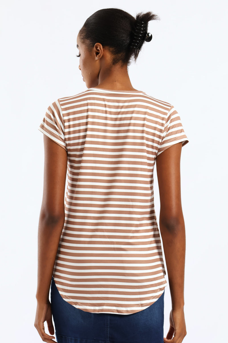 Short Sleeve Stripe Pocket Tee - Caramel/Cream