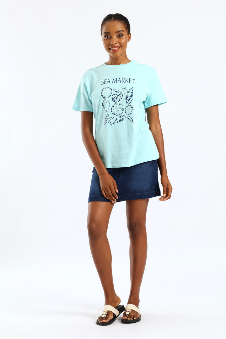 Sea Market Shell Tee - Aqua