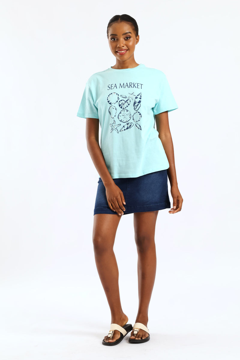 Sea Market Shell Tee - Aqua