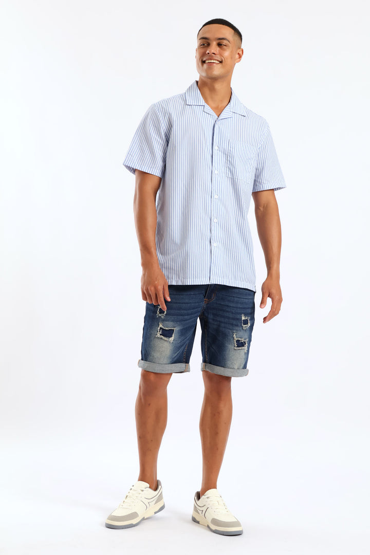Rip & Repair Denim Shorts - Dark Blue Wash