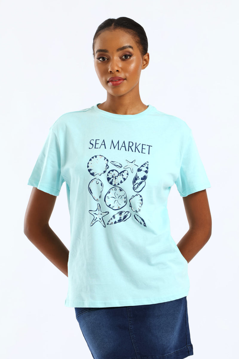 Sea Market Shell Tee - Aqua