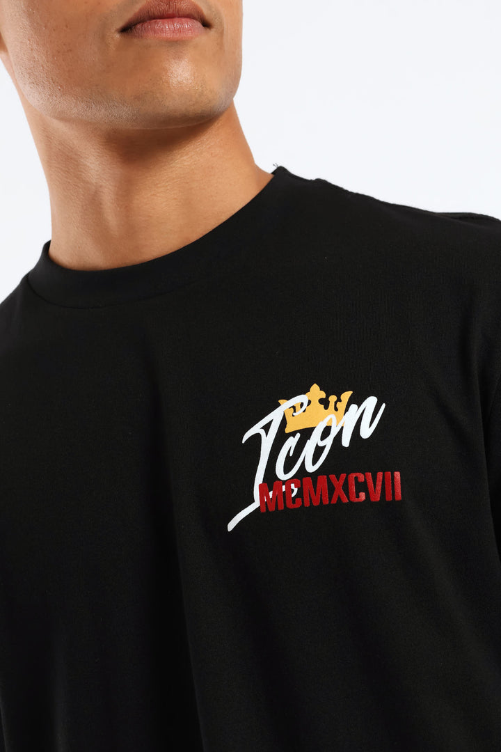 Icon Front & Back Print Tee - Black