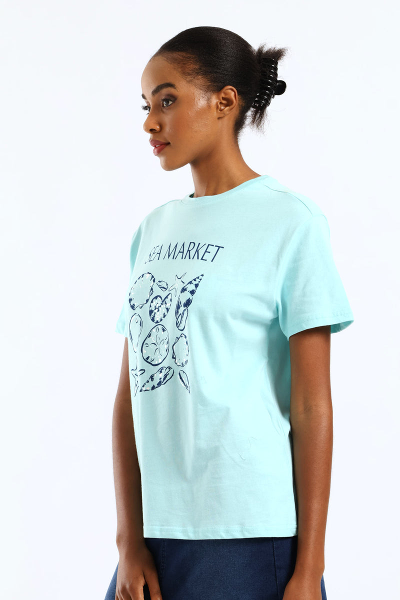 Sea Market Shell Tee - Aqua