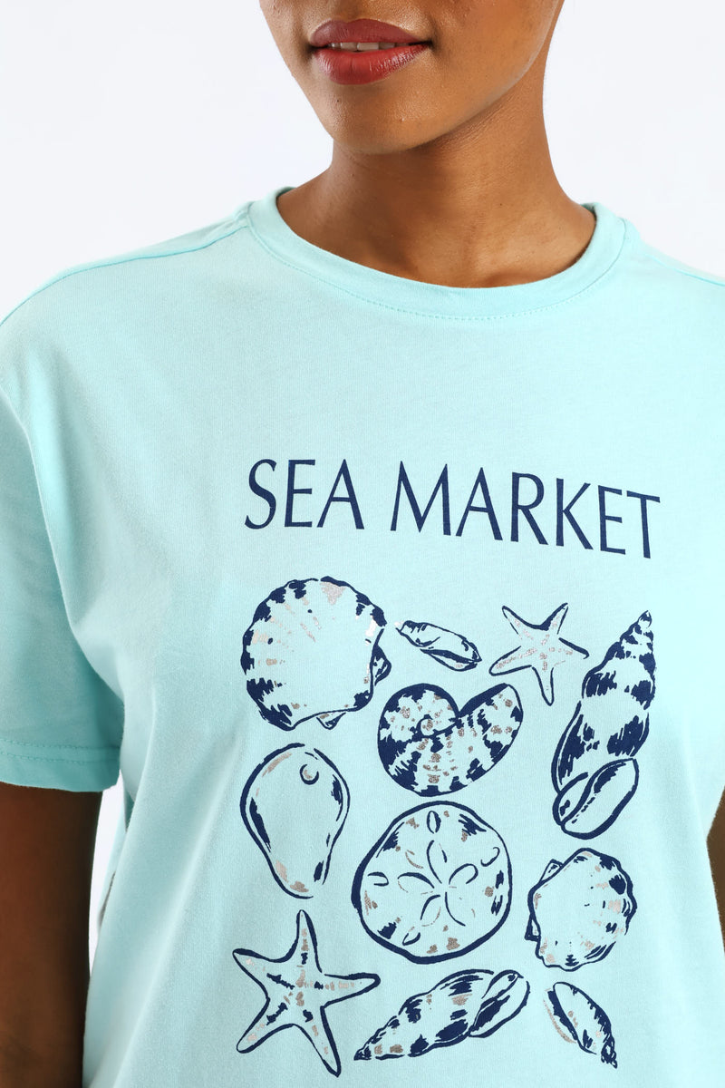 Sea Market Shell Tee - Aqua