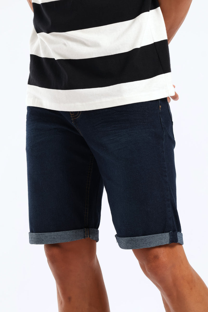 Raw Wash Denim Shorts - Dark Blue