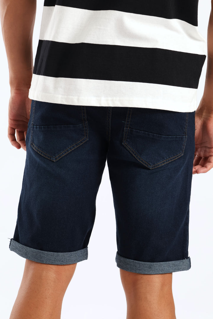Raw Wash Denim Shorts - Dark Blue