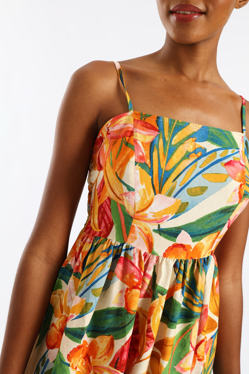 Strappy Shirred-Back Midi Sundress - Multi