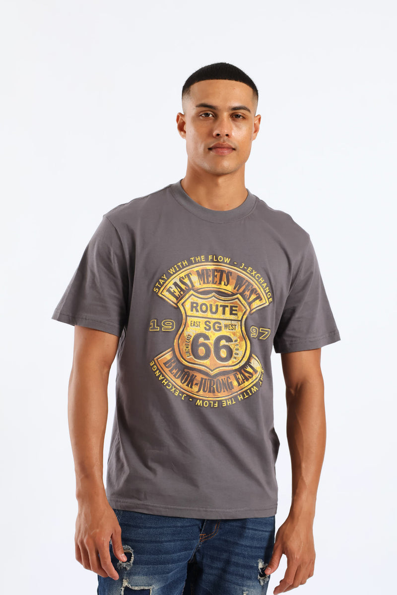 66 Bronze Hd Front Print Tee - Grey