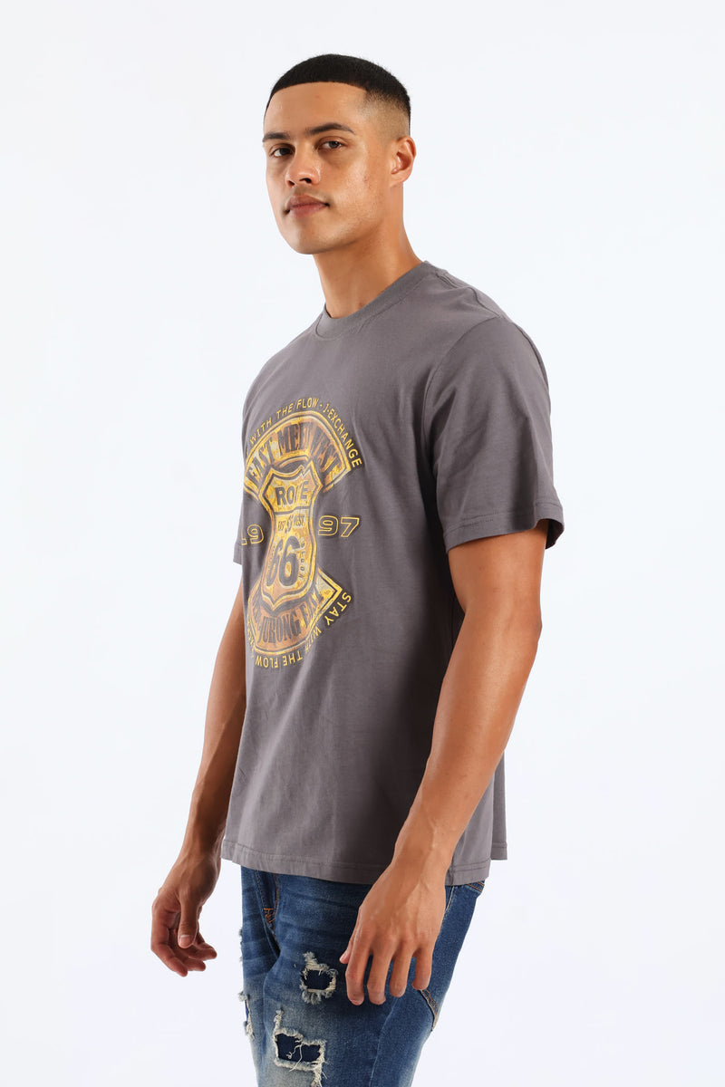 66 Bronze Hd Front Print Tee - Grey