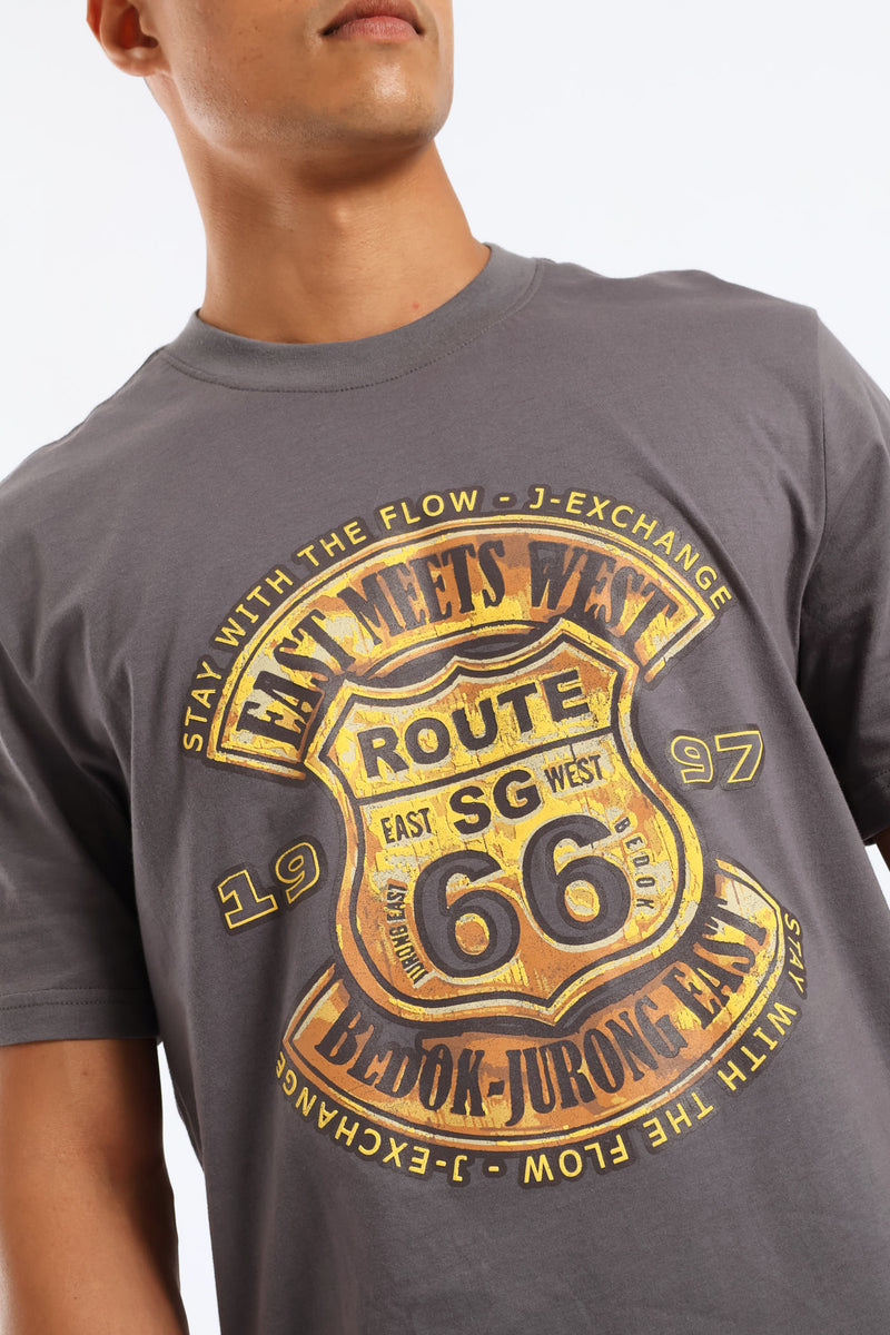 66 Bronze Hd Front Print Tee - Grey