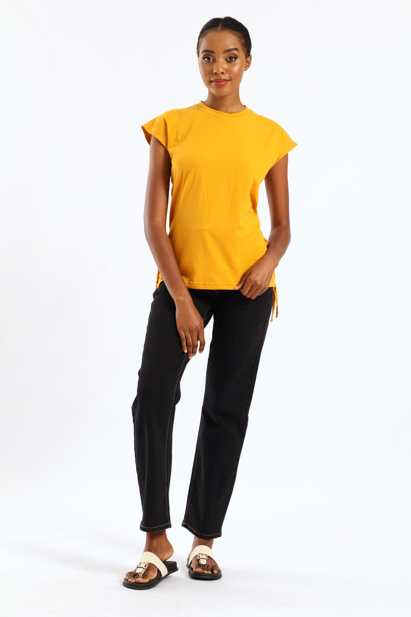 Side Tie Oversized Tee - Mustard
