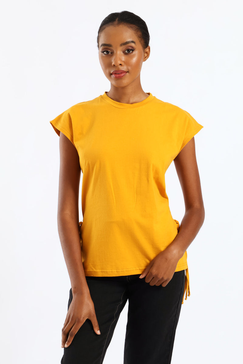 Side Tie Oversized Tee - Mustard