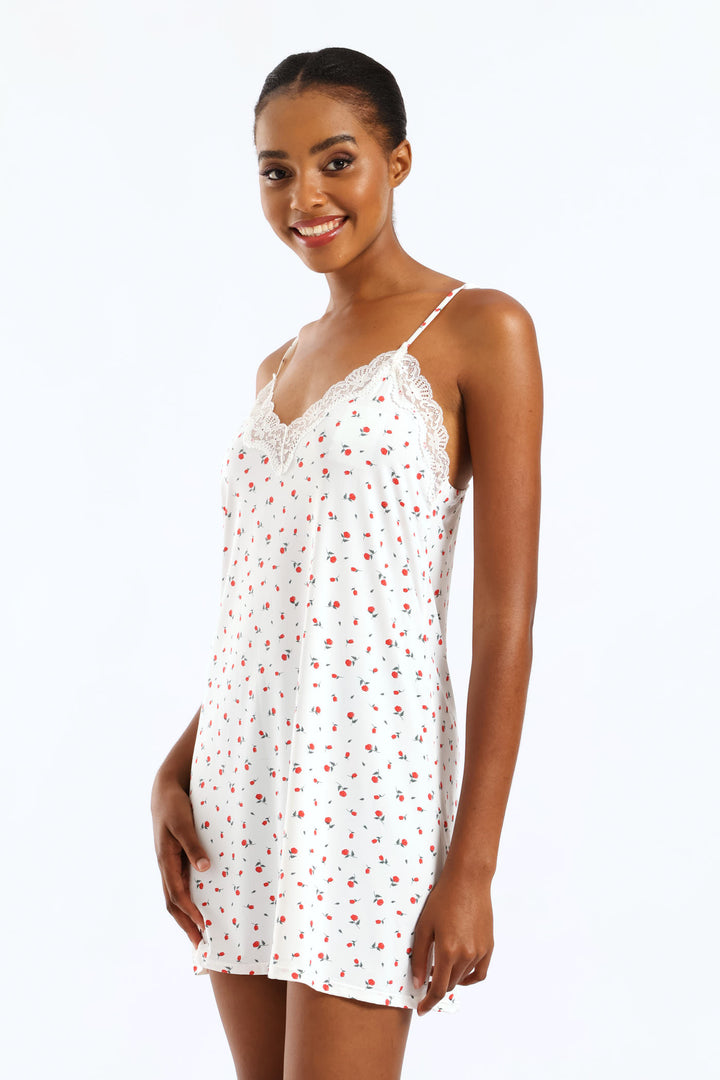 Roses Polyamide Chemise - White/Red