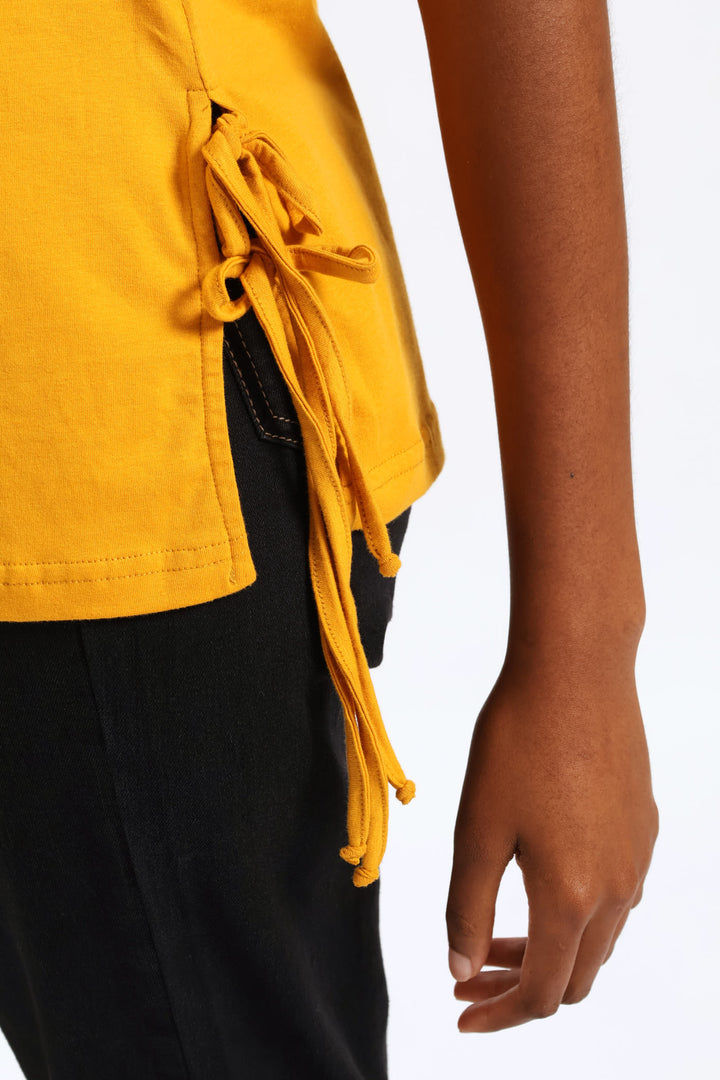 Side Tie Oversized Tee - Mustard