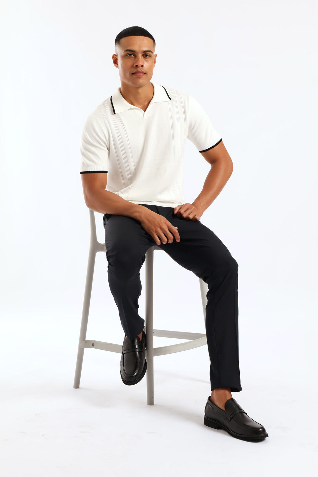 Half Elasticated Pin Stripe Slim Trouser - Black