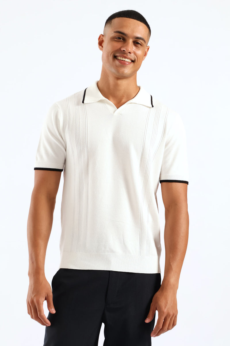 Slim Johnny Collar Knit Tee - White