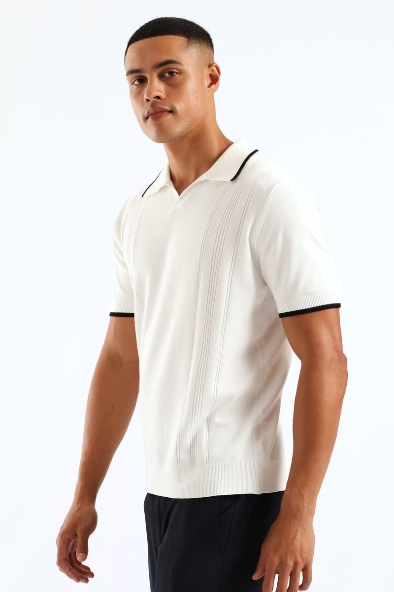 Slim Johnny Collar Knit Tee - White