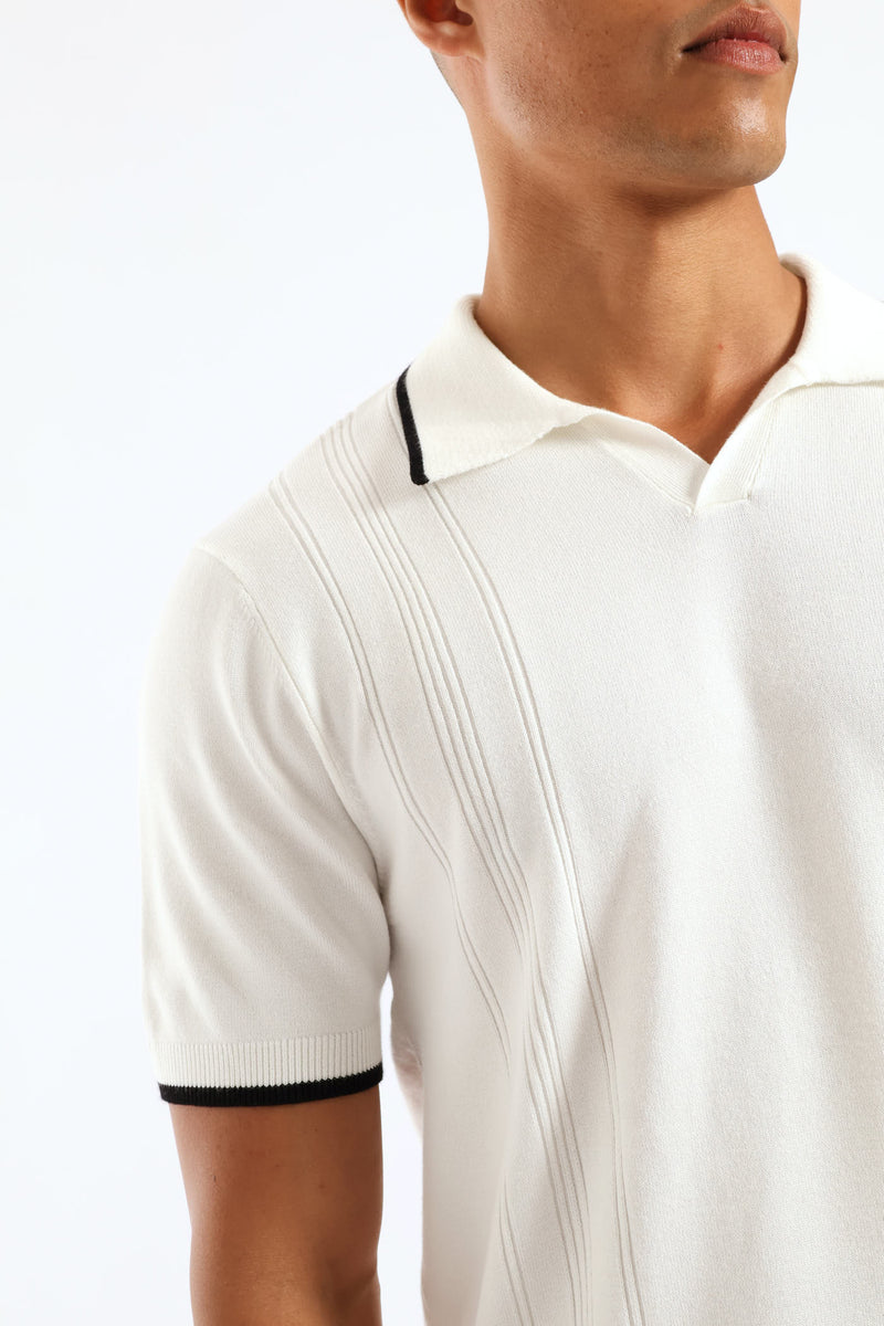 Slim Johnny Collar Knit Tee - White
