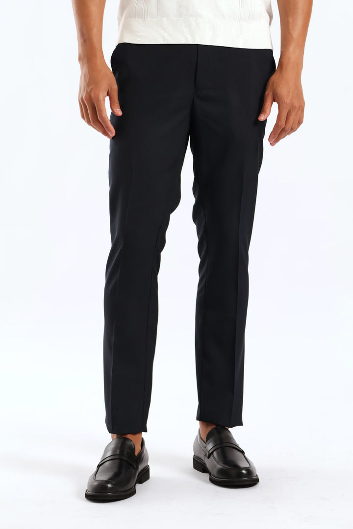Half Elasticated Pin Stripe Slim Trouser - Black