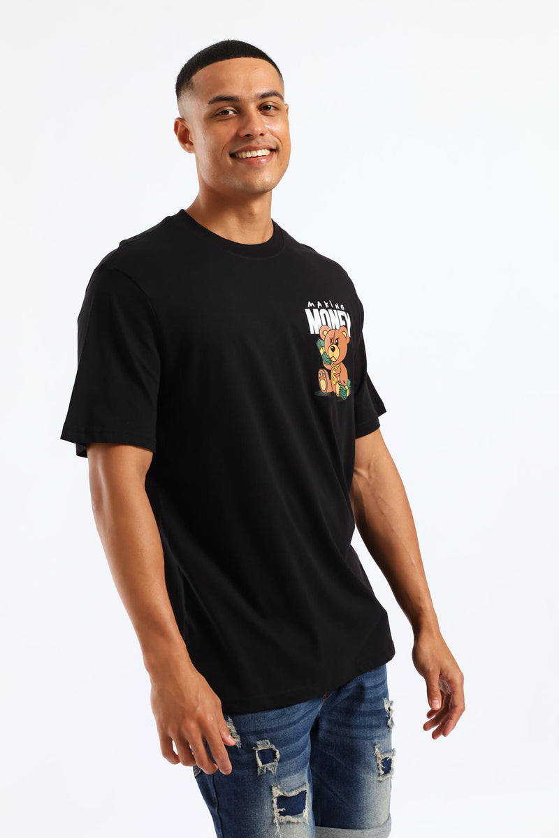 Small Money Teddy Front Print Tee - Black