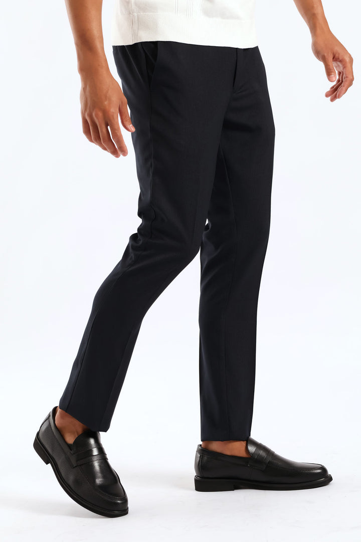 Half Elasticated Pin Stripe Slim Trouser - Black