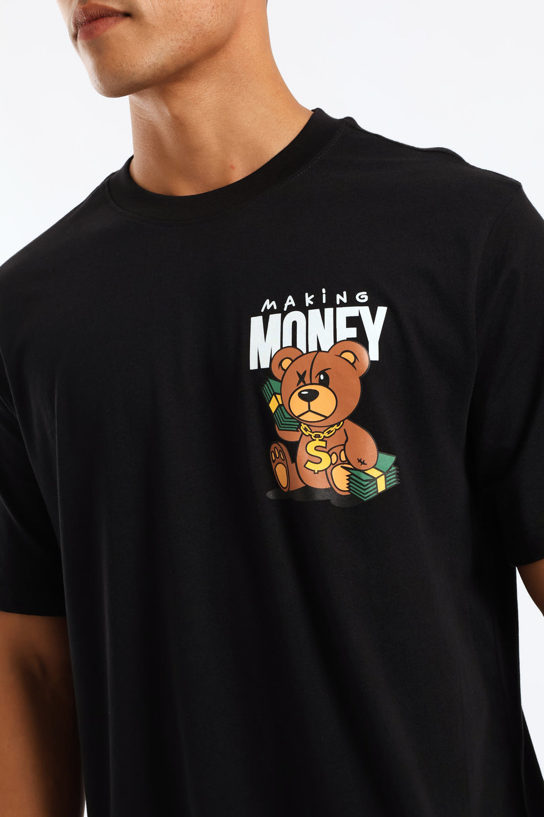 Small Money Teddy Front Print Tee - Black