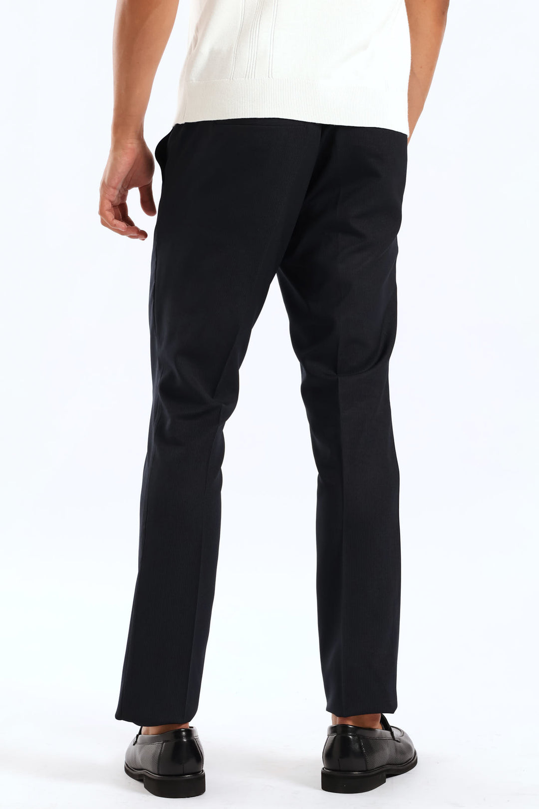 Half Elasticated Pin Stripe Slim Trouser - Black