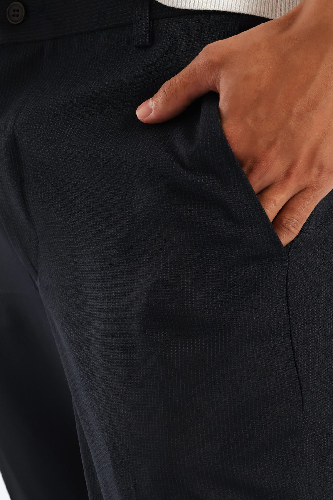 Half Elasticated Pin Stripe Slim Trouser - Black