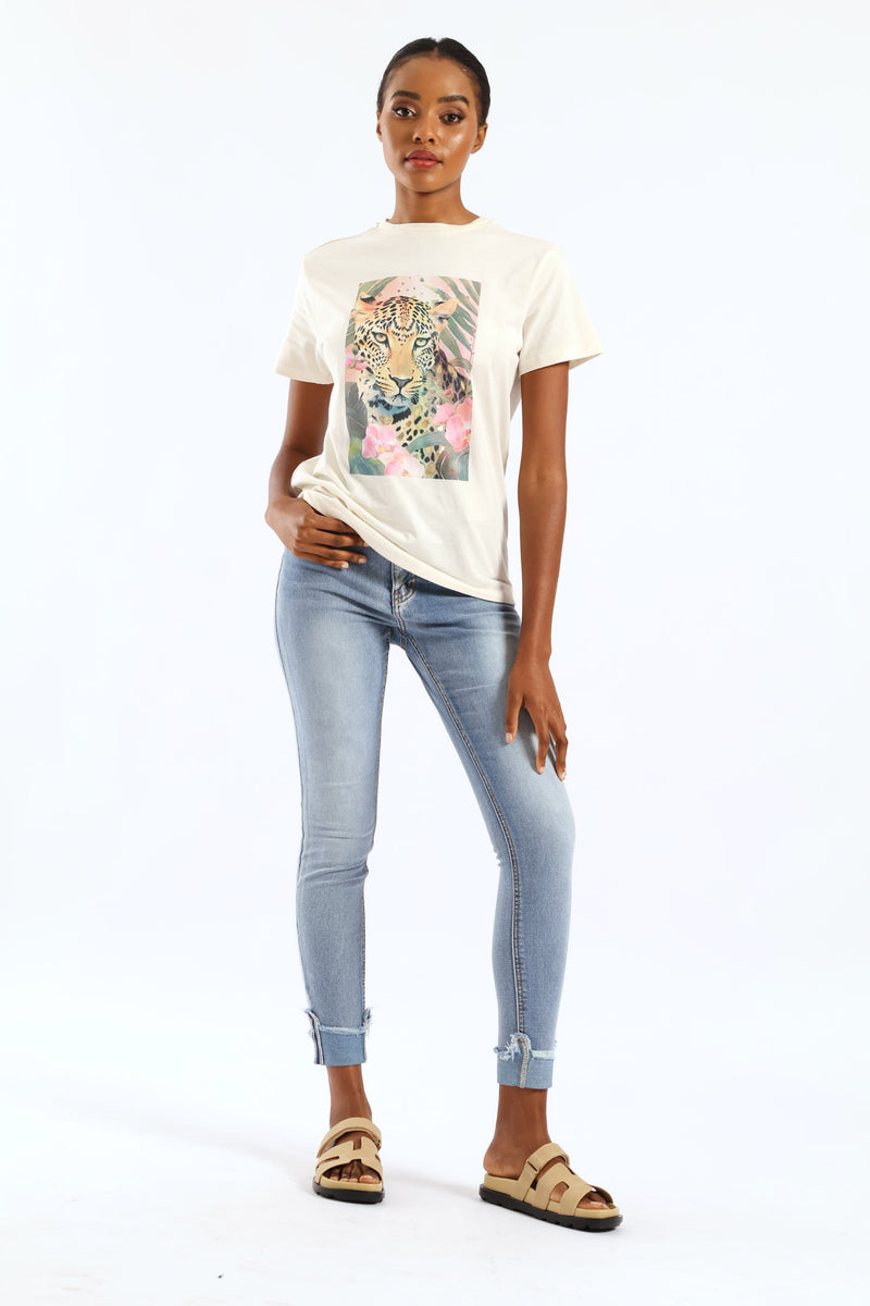 Leopard In Orchids Tee - Off White