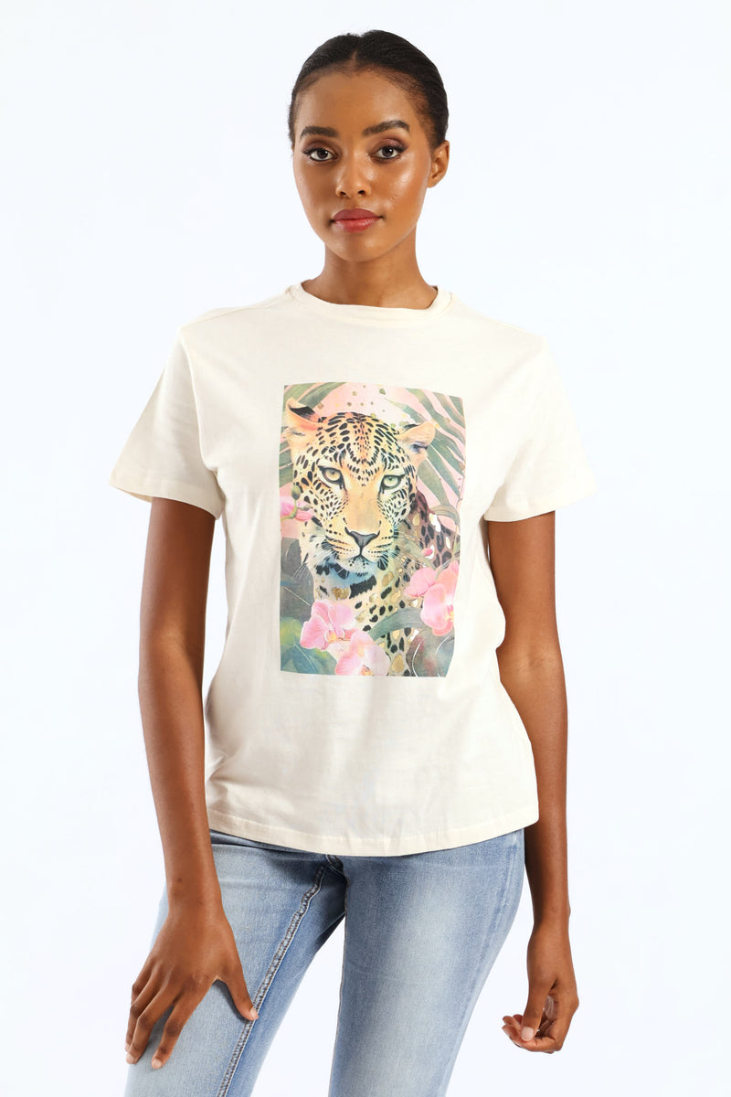 Leopard In Orchids Tee - Off White