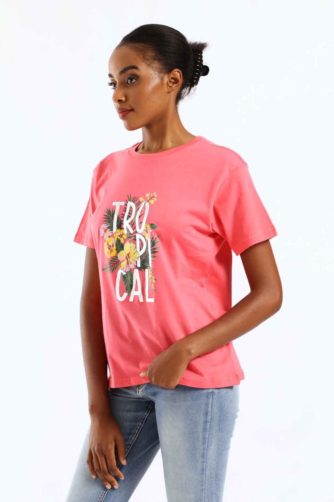 Tropical Palm Foil Tee - Bright Pink