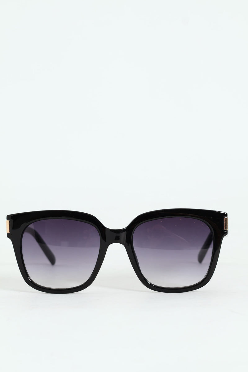 Metal Trim Cat Eye Gradient Lens Sunglasses - Black