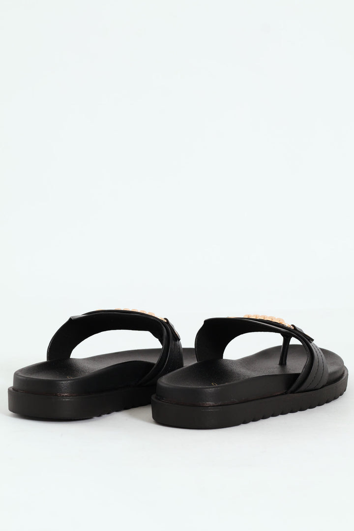 Thong Sandals With Chain Detail - Black