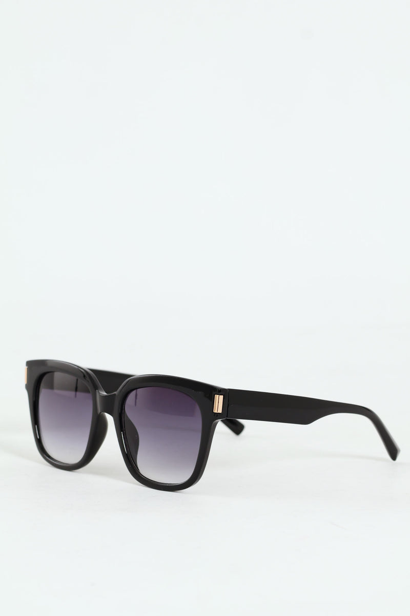 Metal Trim Cat Eye Gradient Lens Sunglasses - Black
