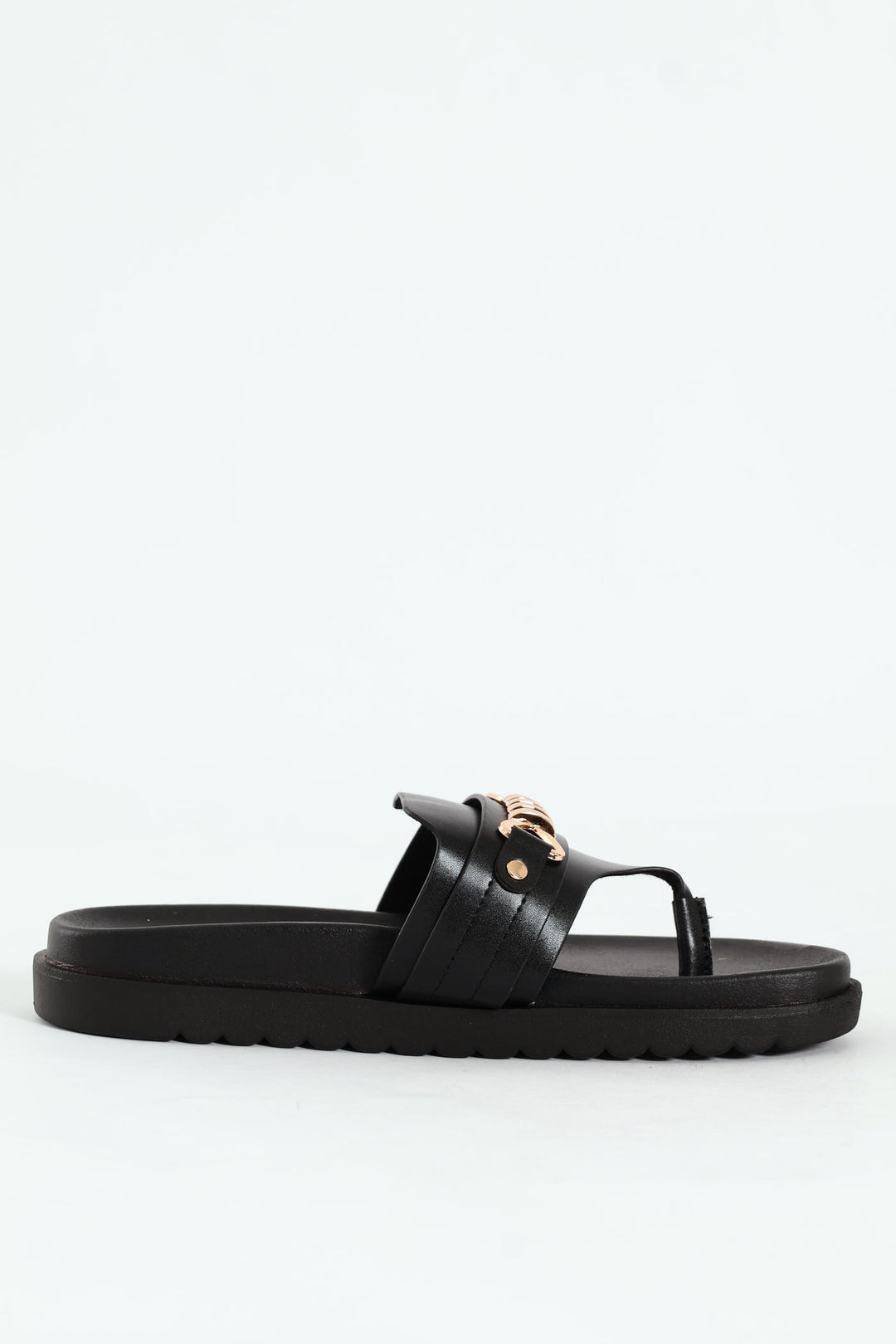 Thong Sandals With Chain Detail - Black