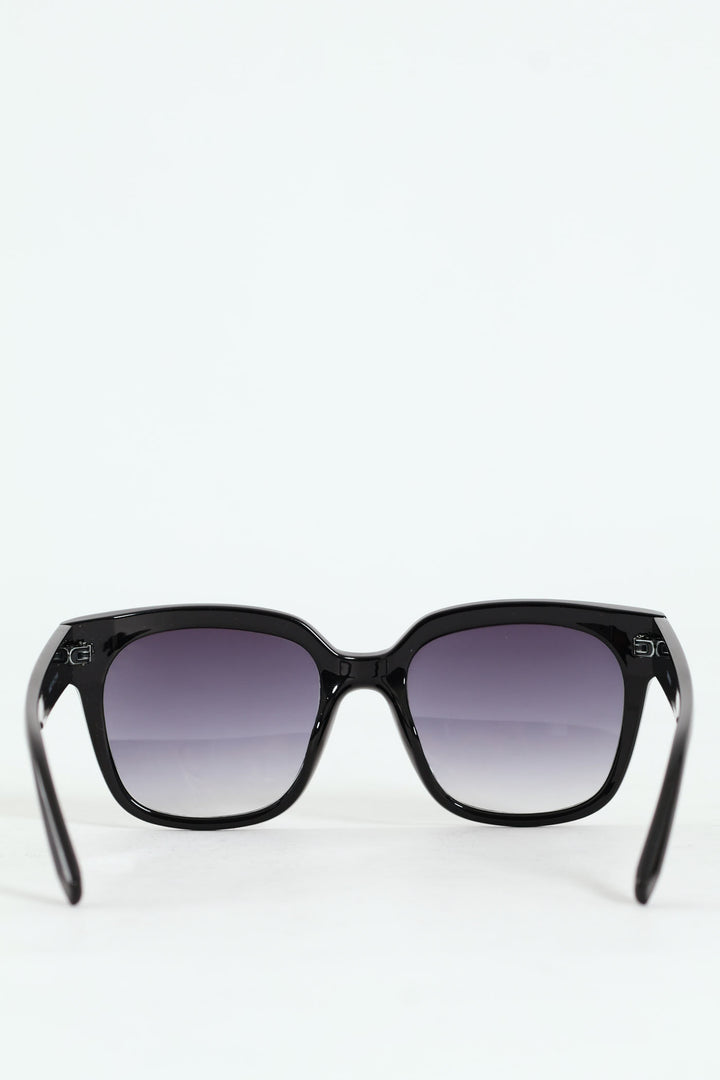 Metal Trim Cat Eye Gradient Lens Sunglasses - Black