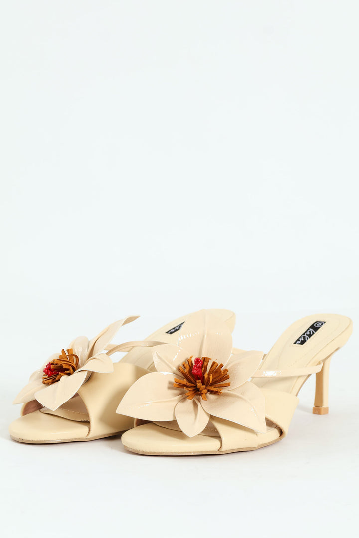 Big Flower Heeled Sandal - Off White