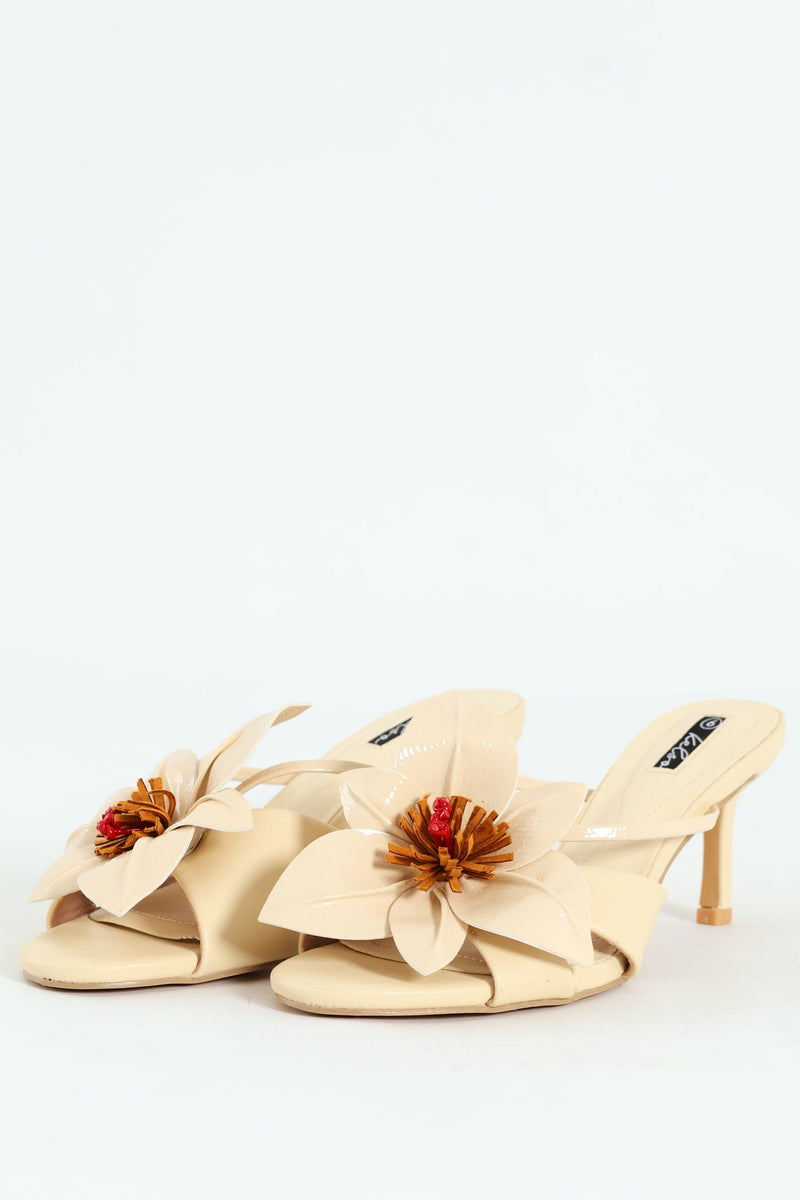 Ladies Big Flower Heeled Sandal - Off White – Edgars