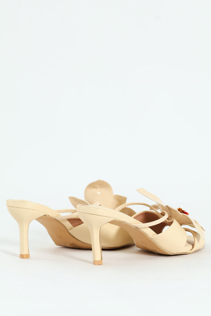 Big Flower Heeled Sandal - Off White