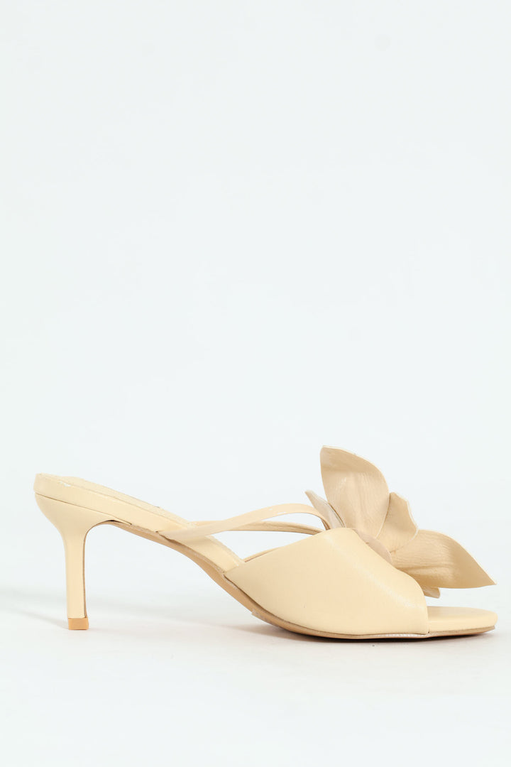 Big Flower Heeled Sandal - Off White