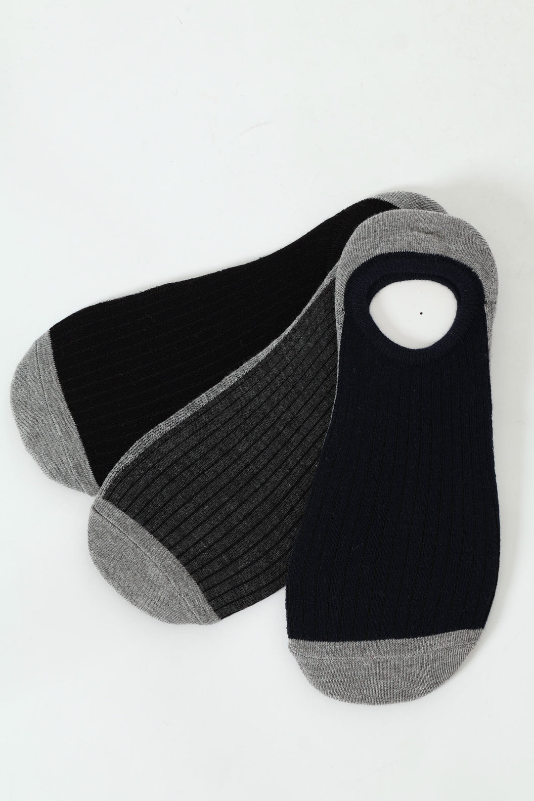 3 Pack No Show Socks - Grey/Black/Navy