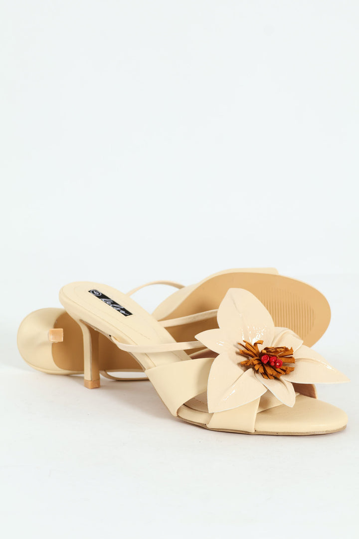 Big Flower Heeled Sandal - Off White