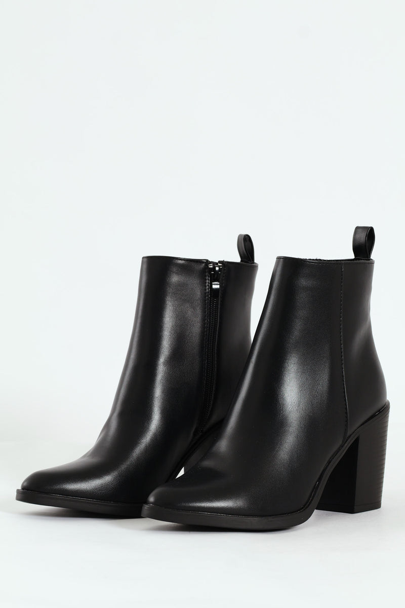 Smart Heeled Side Zip Chelsea Boot - Black