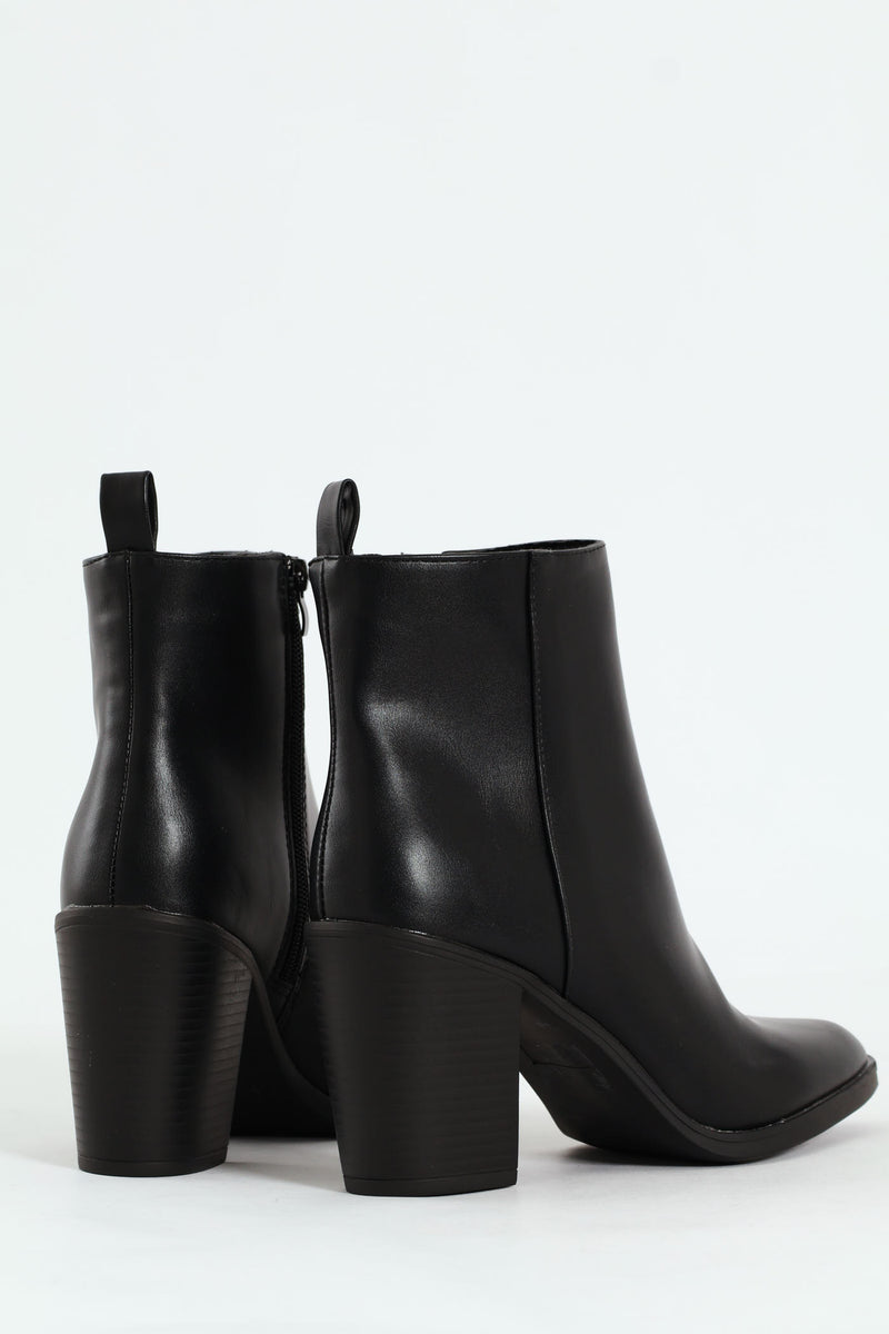 Smart Heeled Side Zip Chelsea Boot - Black