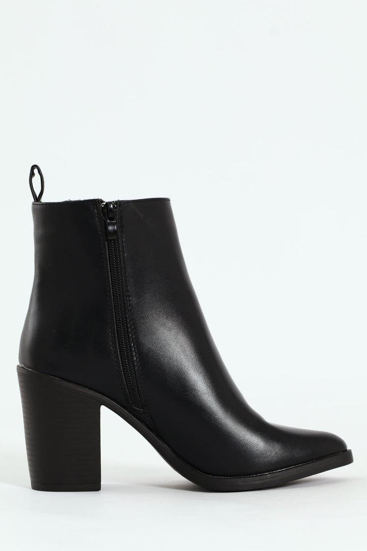 Smart Heeled Side Zip Chelsea Boot - Black